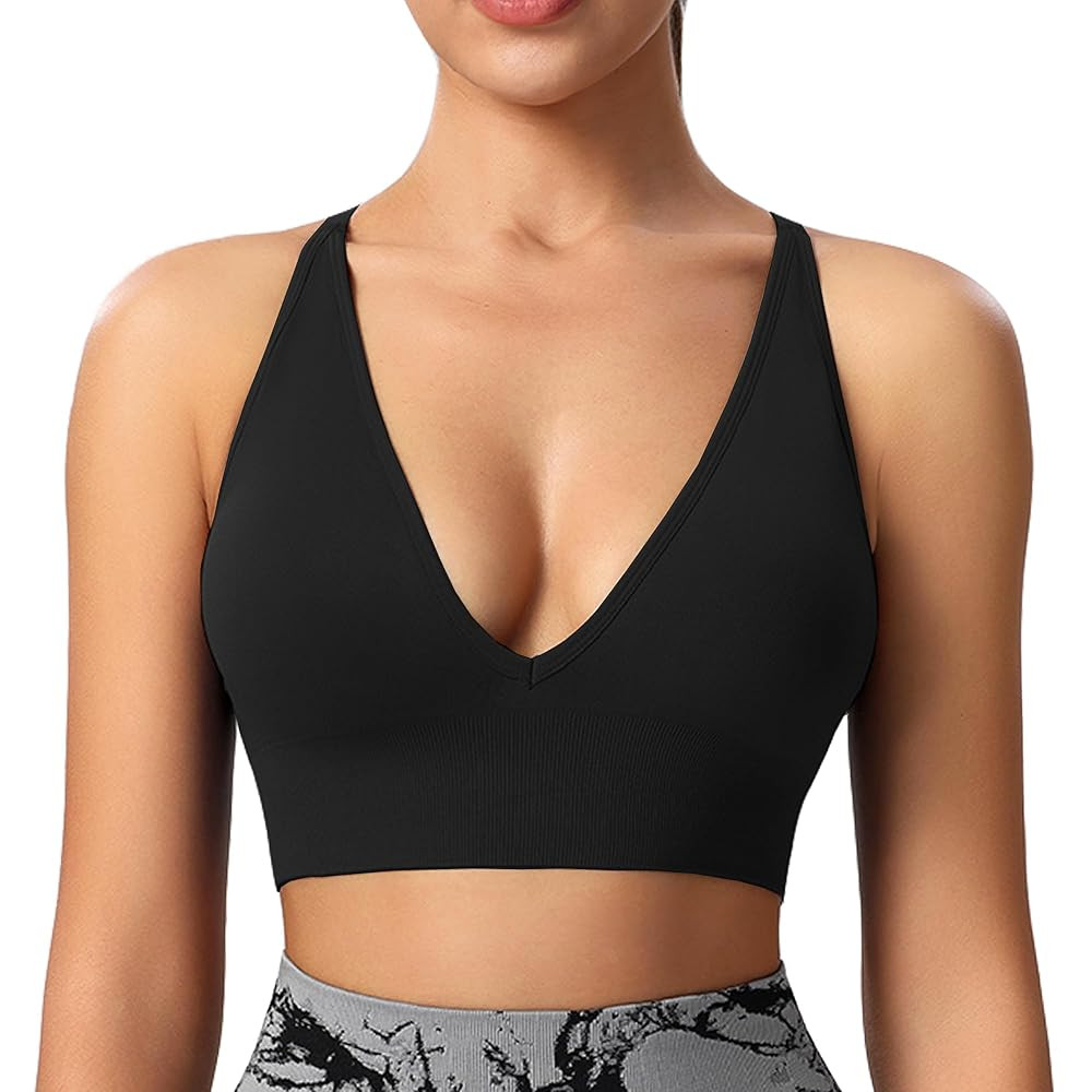 Evercute Women's Sports Bras Adjustable Deep V Neck Bras Wireless Spaghetti Strap Criss Cross Pad... | Amazon (US)