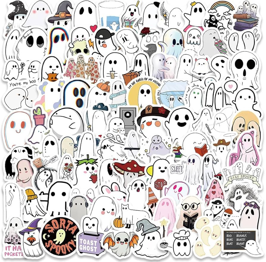 Cute Ghost Stickers, Funny Ghost Stickers for Kids Teens Adults, 100pcs Waterproof Vinyl Small ... | Amazon (US)