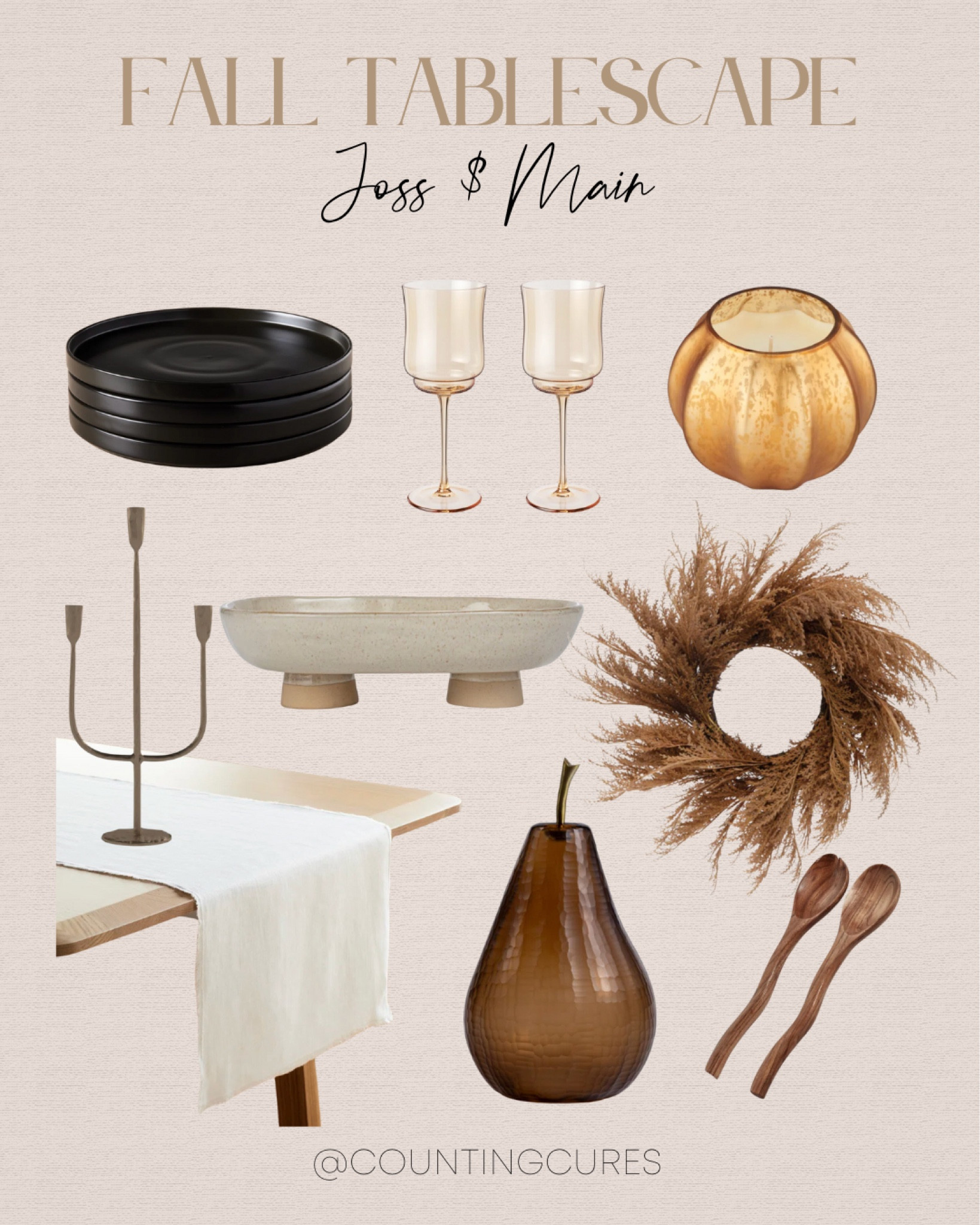 Set the perfect fall table with these stylish pieces from Joss & Main: faux grass wreath, oval platter. amber pear sculpture, stoneware dinner plate, amber wine glasses, and more!
#tablescapeinspo #falldecor #homerefresh #kitchenfinds

#LTKStyleTip #LTKHome #LTKSeasonal