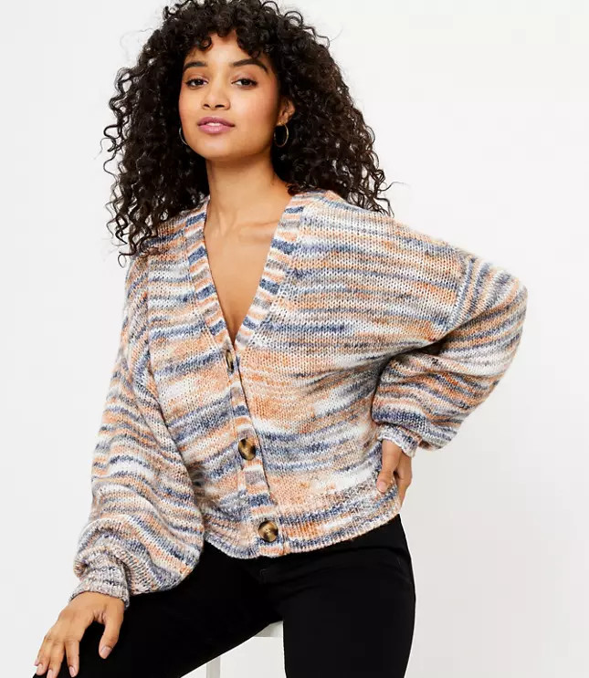 Spacedye Slouchy V-Neck Cardigan | LOFT