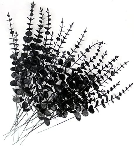Tinsow 26 Pcs Black Artificial Eucalyptus Stems Faux Halloween Flowers Eucalyptuses Real Touch Le... | Amazon (US)