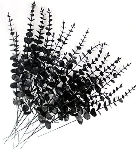 Tinsow 26 Pcs Black Artificial Eucalyptus Stems Faux Halloween Flowers Eucalyptuses Real Touch Le... | Amazon (US)
