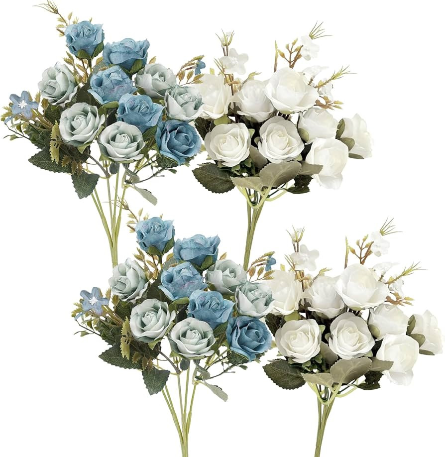 5 Stems 10 Heads Artificial Flowers Mini Roses with Leaf Bridal Bouquets for Wedding Centerpieces... | Amazon (US)