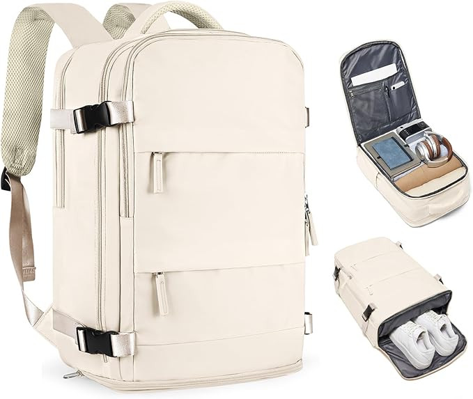 coofay Beige Travel Backpack For Women Men Airline Approved Personal Item Carry On Flight Approve... | Amazon (US)