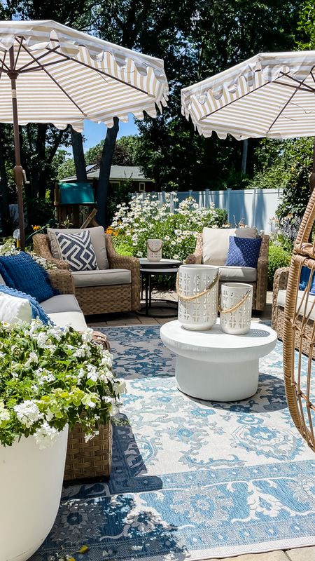 Outdoor patio seating from Walmart, umbrellas, outdoor area rug, tables, lanterns, coastal style home decor for your patio

#LTKfamily #LTKhome