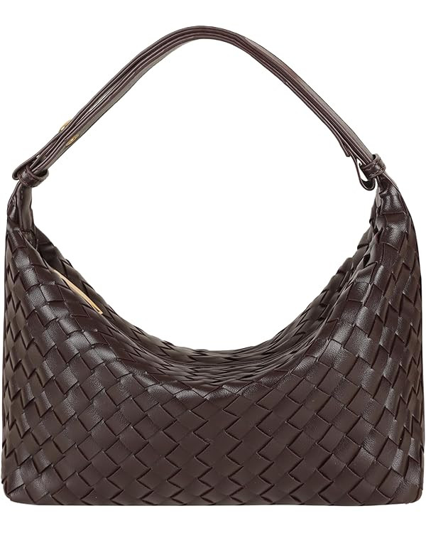 Vegan Leather Woven Tote Handbag, Top-handle Shoulder Bag, Woven Leather Pure Underarm Purse, Clu... | Amazon (US)