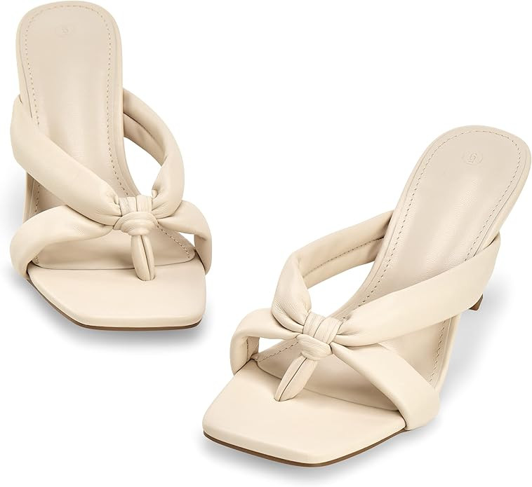 Coutgo Womens Thong Heels Mules Square Toe Heeled Flip Flops Mule Sexy Stiletto Dress Party Sanda... | Amazon (US)