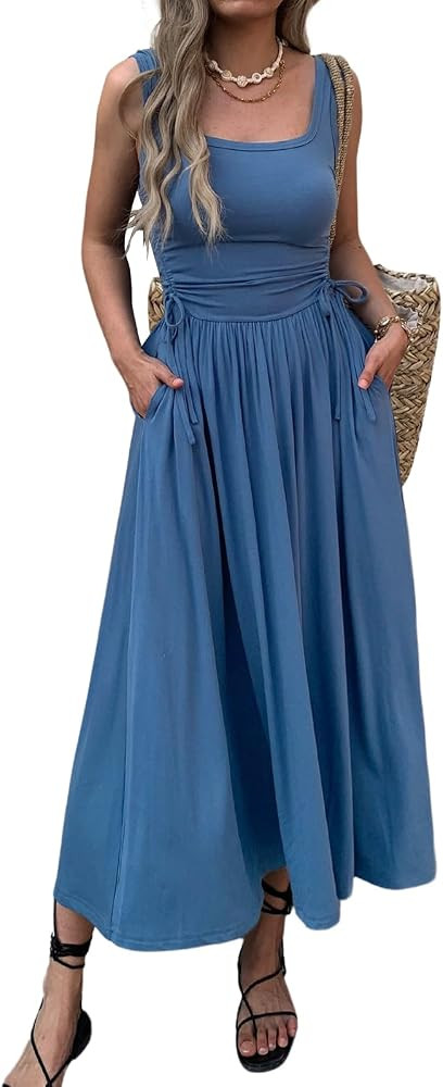 Mieazom Women\u2019s Boho Summer Maxi Dress with Pockets, Adjustable Waist, Sleeveless Casual Ruc... | Amazon (US)