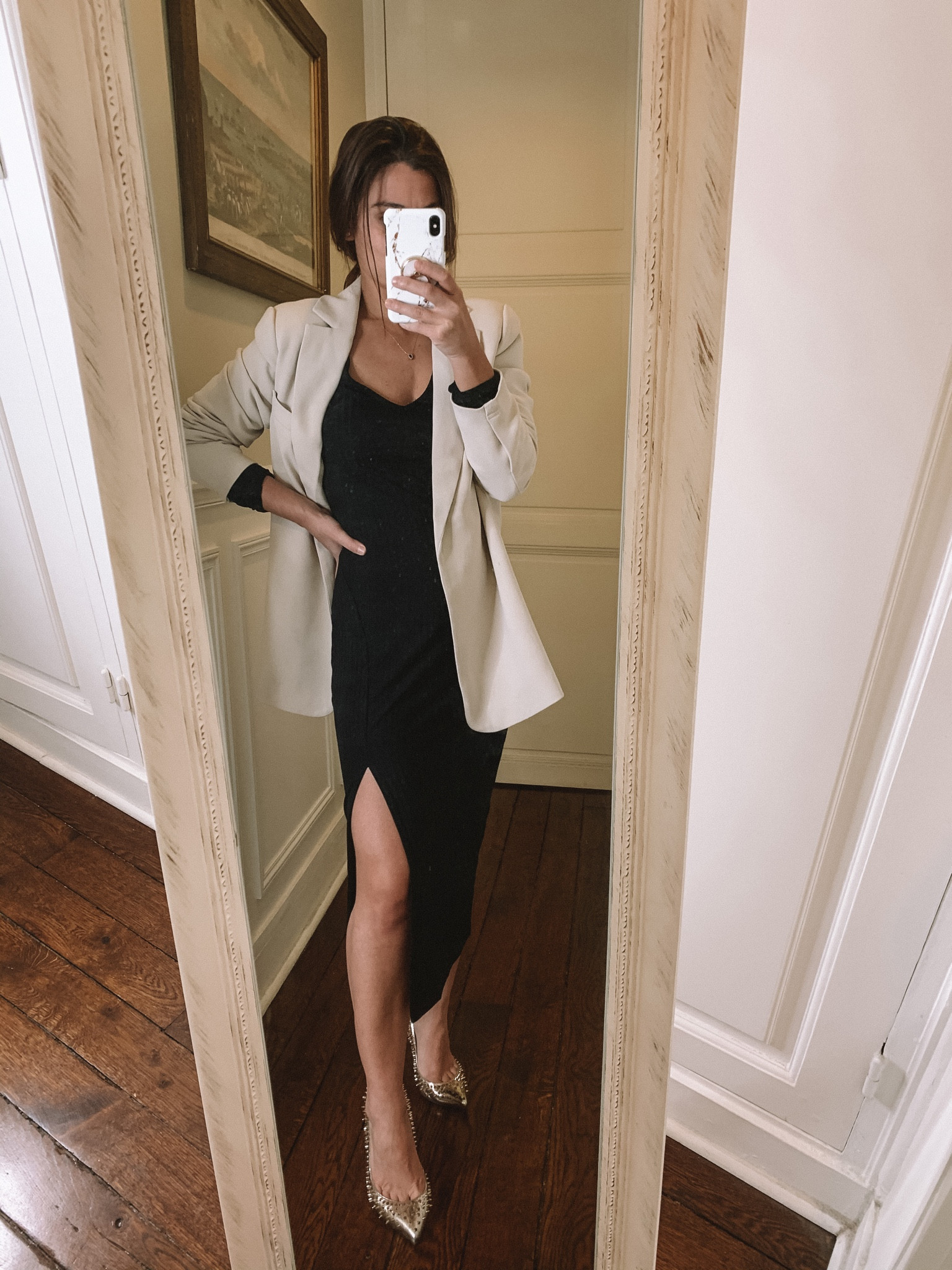 Black long sleeve dress, light beige blazer, neutral outfit, selfie, ootd, gold shoes 

#blackdress #neutral #beigeblazer


#LTKunder50 #LTKunder100 #LTKshoecrush