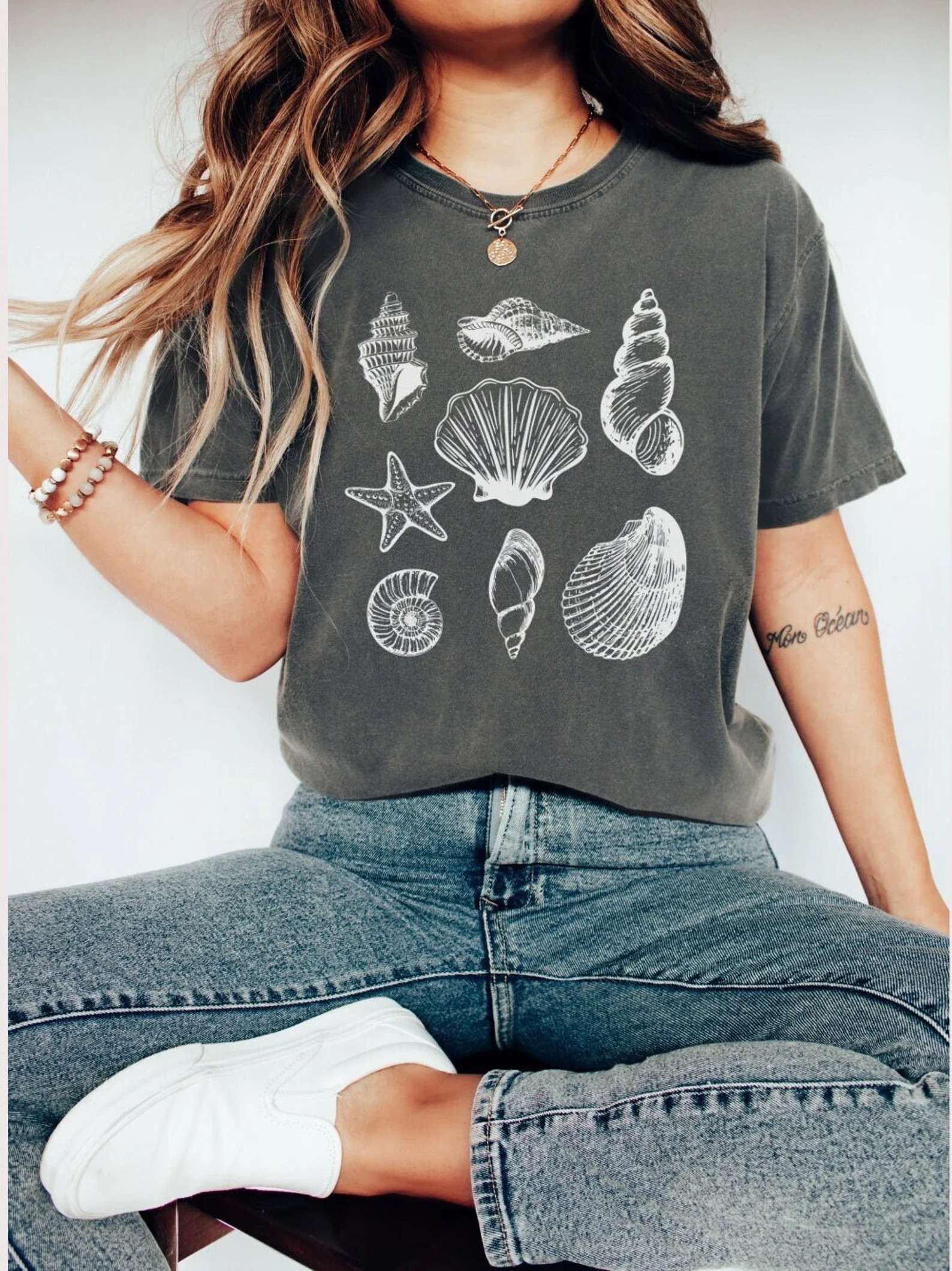 Seashell Sketch Aesthetic Boho Natural Comfort Colors Shirt | Etsy (Global)