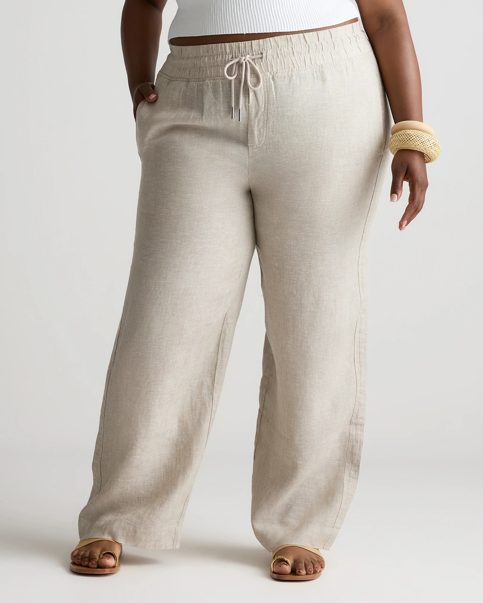Quince | Women's 100% European Linen Wide Leg Pants in Bayberry Olive, Size 3X | Quince