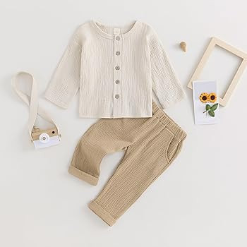 Thorn Tree Toddler Boys Girls Fall Outfits Long Sleeve Button Down Shirt Elastic Waist Pants 2Pcs... | Amazon (US)