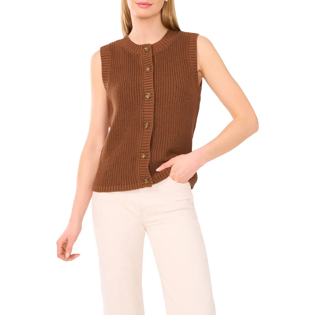 Halogen® Sleeveless Cotton Cardigan in Rich Cognac at Nordstrom Rack, Size Large | Nordstrom Rack