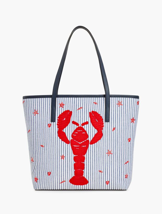 Seersucker Embroidered Lobster Tote Bag | Talbots