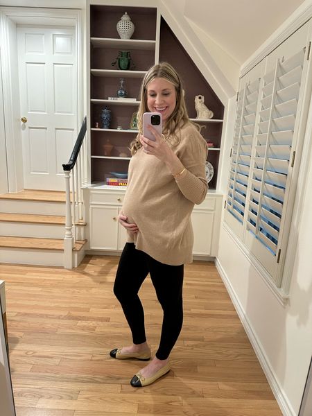 Another way I love to wear my bumpsuit! I have loved wearing an oversized sweater with this and ballet flats or tennis shoes! I feel put together and comfortable. My sweater is currently on sale and has been another great maternity piece! 🖤

#LTKbump #LTKsalealert