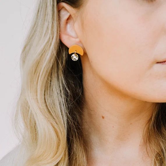 Mini Annabelle Stud Earrings in Orange and Brass moon | Etsy | Etsy (US)