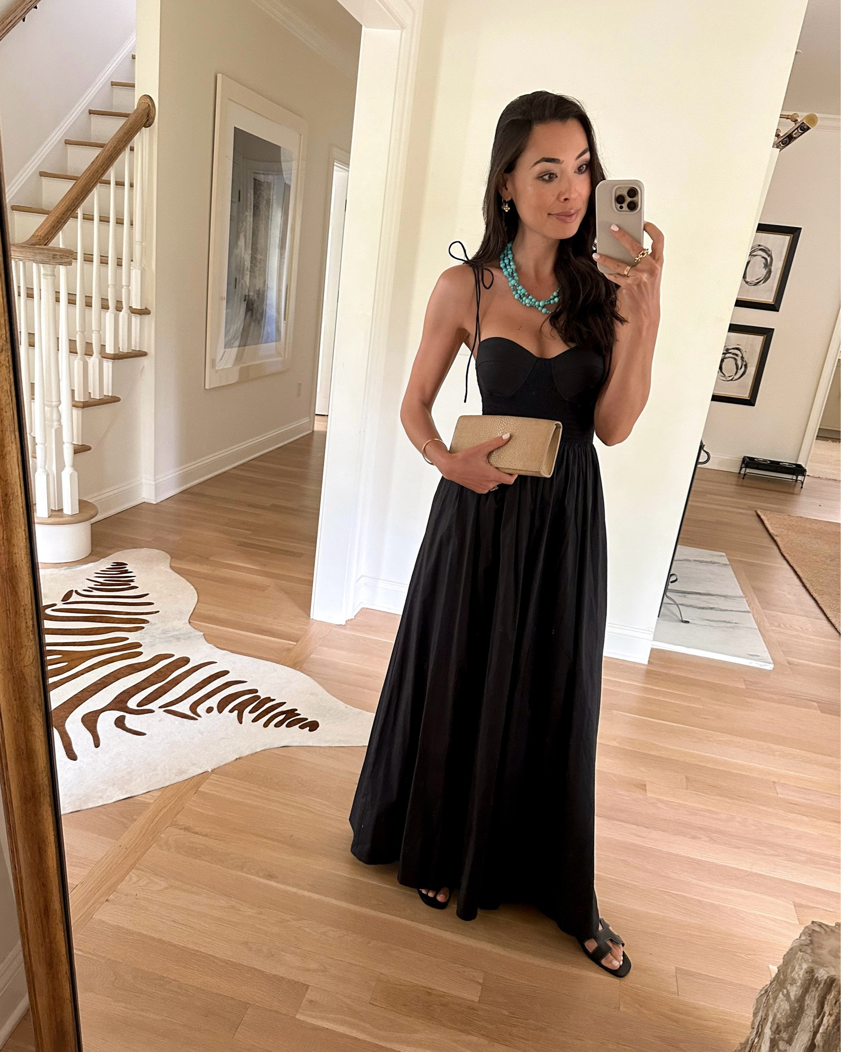 Black dress with turquoise necklace. 

#LTKParties #LTKSeasonal #LTKItBag