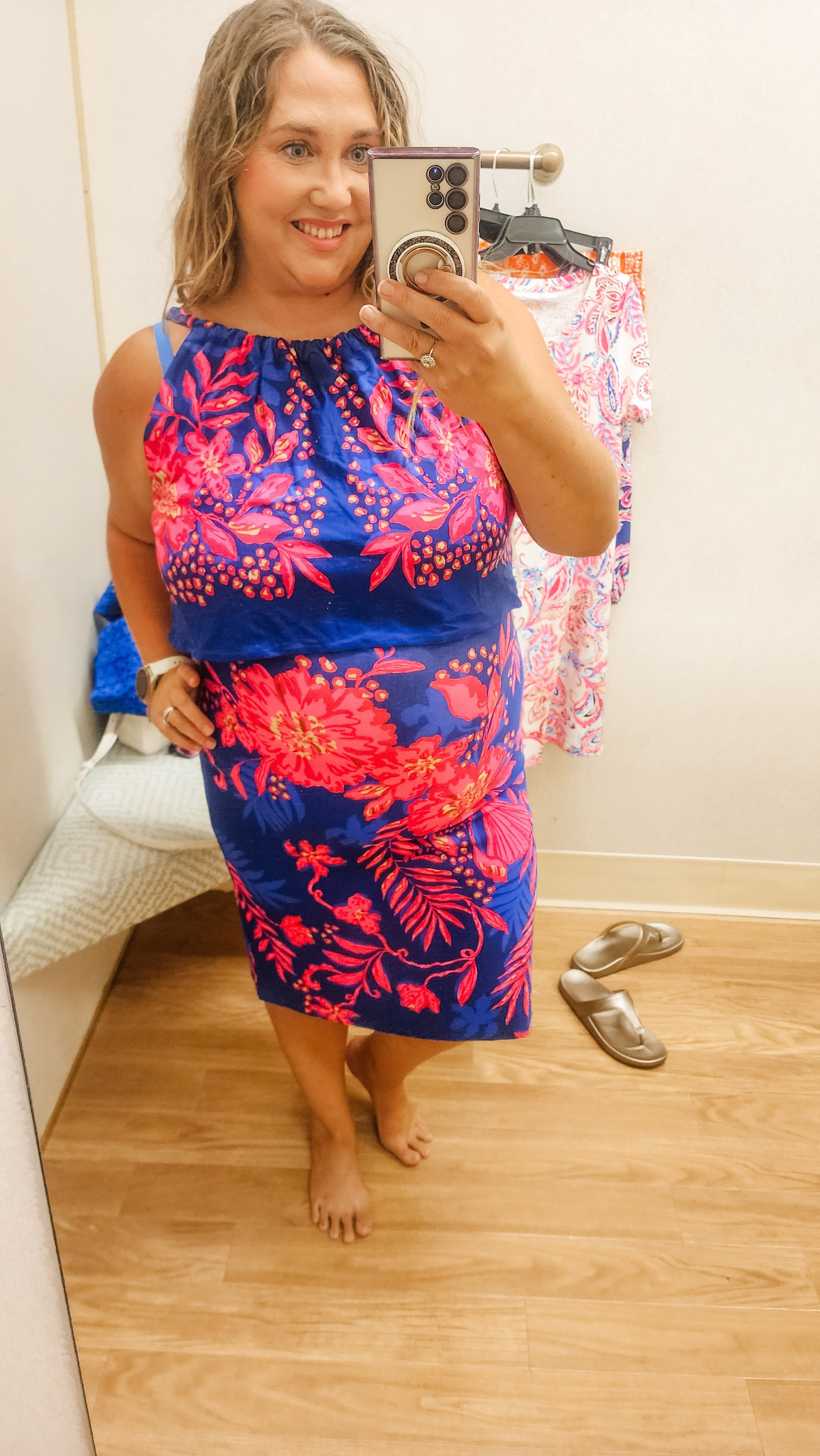 this comes out on Sunday. I'll come back and tag the exact dress when it's available online. this was not for me, the top was flowy and the bottom was clingy. too clingy. you could see my mom apron in the front so this was a pass for me. I am going to have to find non clingy itemsnot slim cut and form fitting#livinglargeinlilly #lillydress #lillytryons #plussize

#LTKPlusSize #LTKMidsize