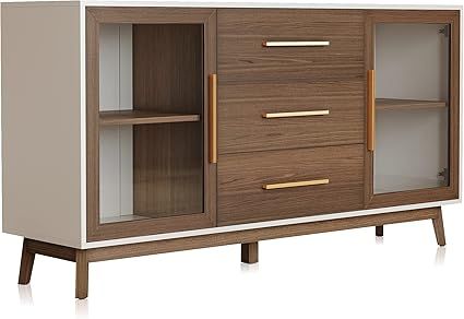 BELLEZE Sideboard Buffet Cabinet with 3 Drawers & 2 Doors, Console Table for Kitchen Glass Storag... | Amazon (US)