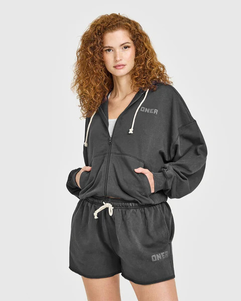 Raw Lounge Oversized Zip Hoodie 
 Washed Black | Oner Active (UK / US)