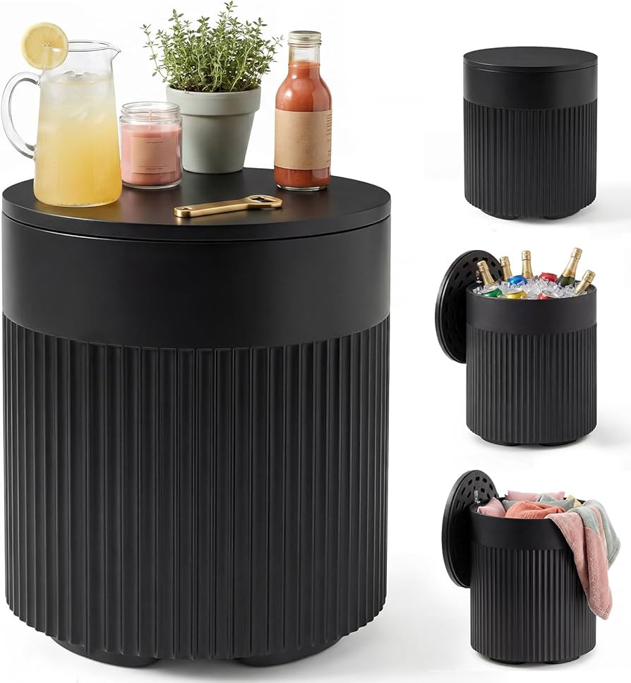 PASAMIC Outdoor Cooler Side Table, 3-in-1 Patio Ice Cooler Table with Storage, HDPE Outdoor Table... | Amazon (US)