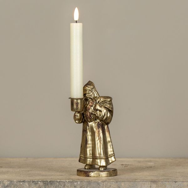 Gold Santa Taper Candle Holder Set of 2 | Antique Farm House