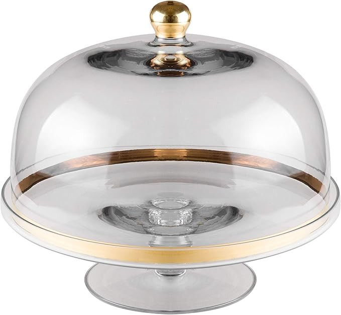 Glass - Cake Stand - and - Dome - with - Gold Rim - and - Gold Knob - for - Cake - Fruit - Cheese... | Amazon (US)