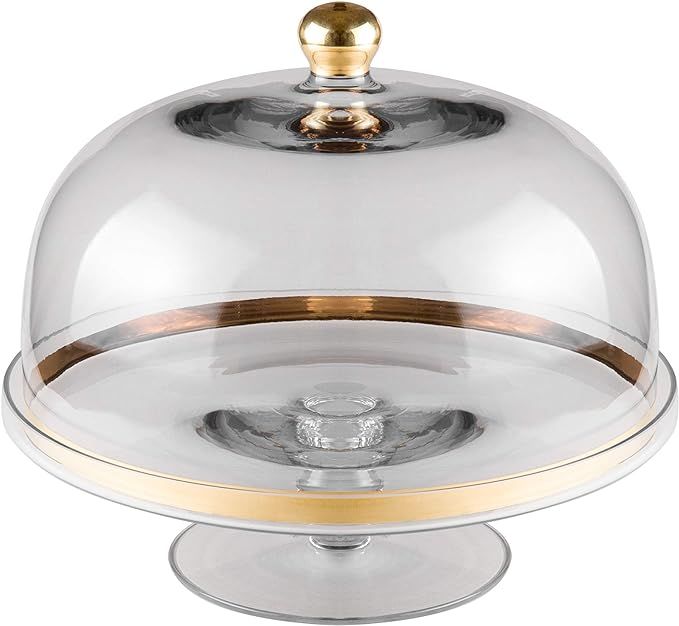 Glass - Cake Stand - and - Dome - with - Gold Rim - and - Gold Knob - for - Cake - Fruit - Cheese... | Amazon (US)