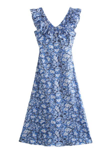 'Sutton' Floral V-neck Ruffled Maxi Dress | Goodnight Macaroon