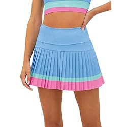 Fisoew Women's High Waisted Tennis Skirts Color Block Pleated Athletic Golf Skorts with Built… | Amazon (US)