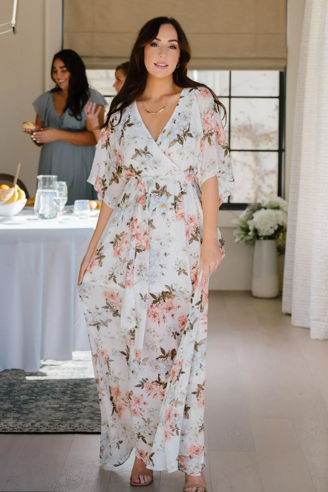 Floral kimono hot sale maxi dress