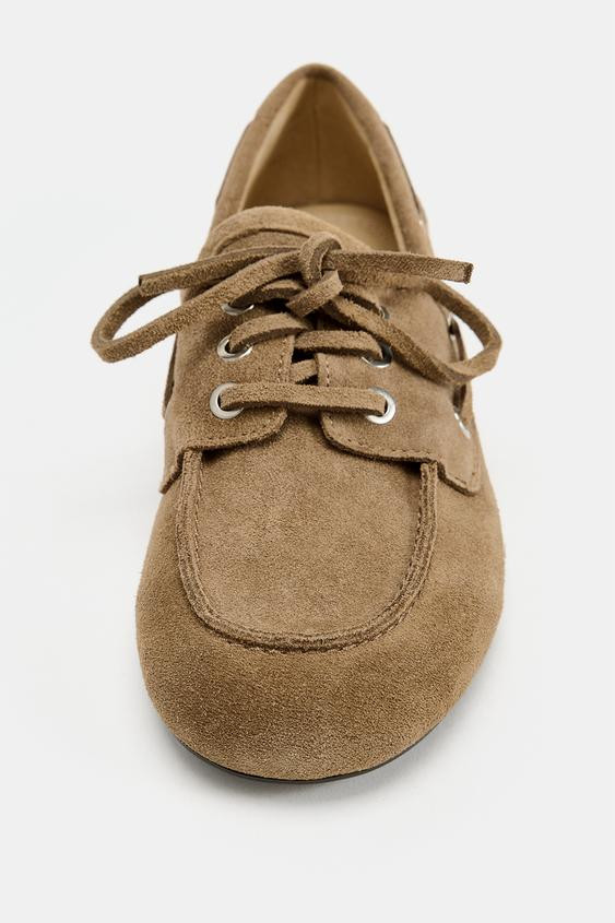 Zara - Split Suede Deck Loafers - Sand Brown - 5 - Woman | Zara UK