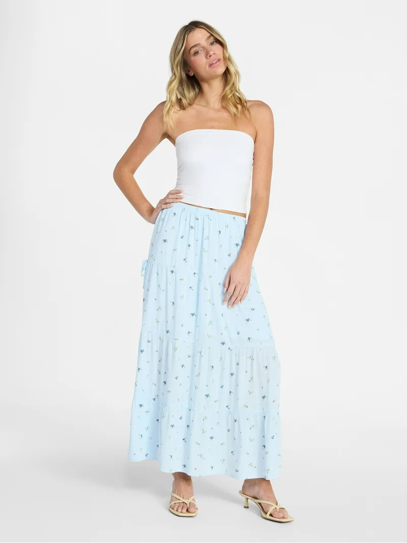 No Boundaries Side Tie Tiered Maxi Skirt, Women's XXS-XXL | Walmart (US)