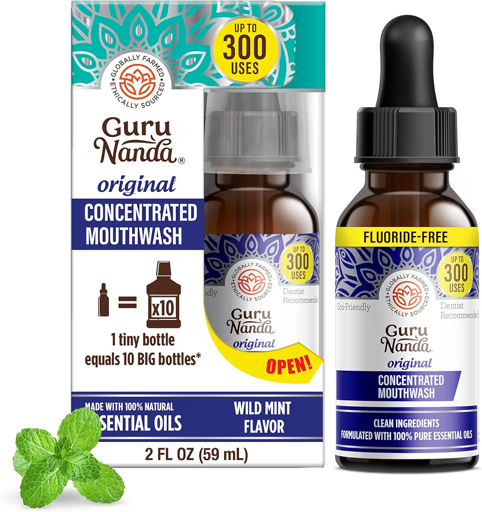 GuruNanda Concentrated Mouthwash (2 fl oz), Fluoride-Free, Mint Mouthwash with Natural Essential ... | Amazon (US)