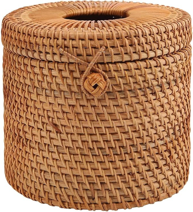 Round Rattan Tissue Box Vine Roll Holder Toilet Paper Cover Dispenser for Barthroom,Home,Hotel an... | Amazon (US)