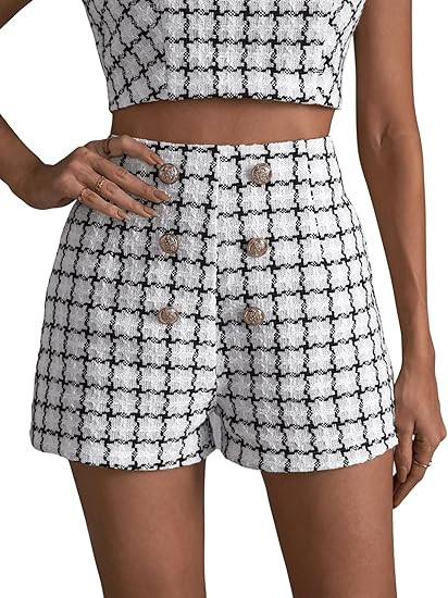 SweatyRocks Women's Casual High Waisted Shorts Pants Front Button Retro Vintage Shorts | Amazon (US)