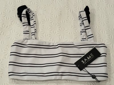 NWT SAME Los Angeles ~$150 Bandeau Bikini Swimsuit Top Black White Stripe Size M | eBay US