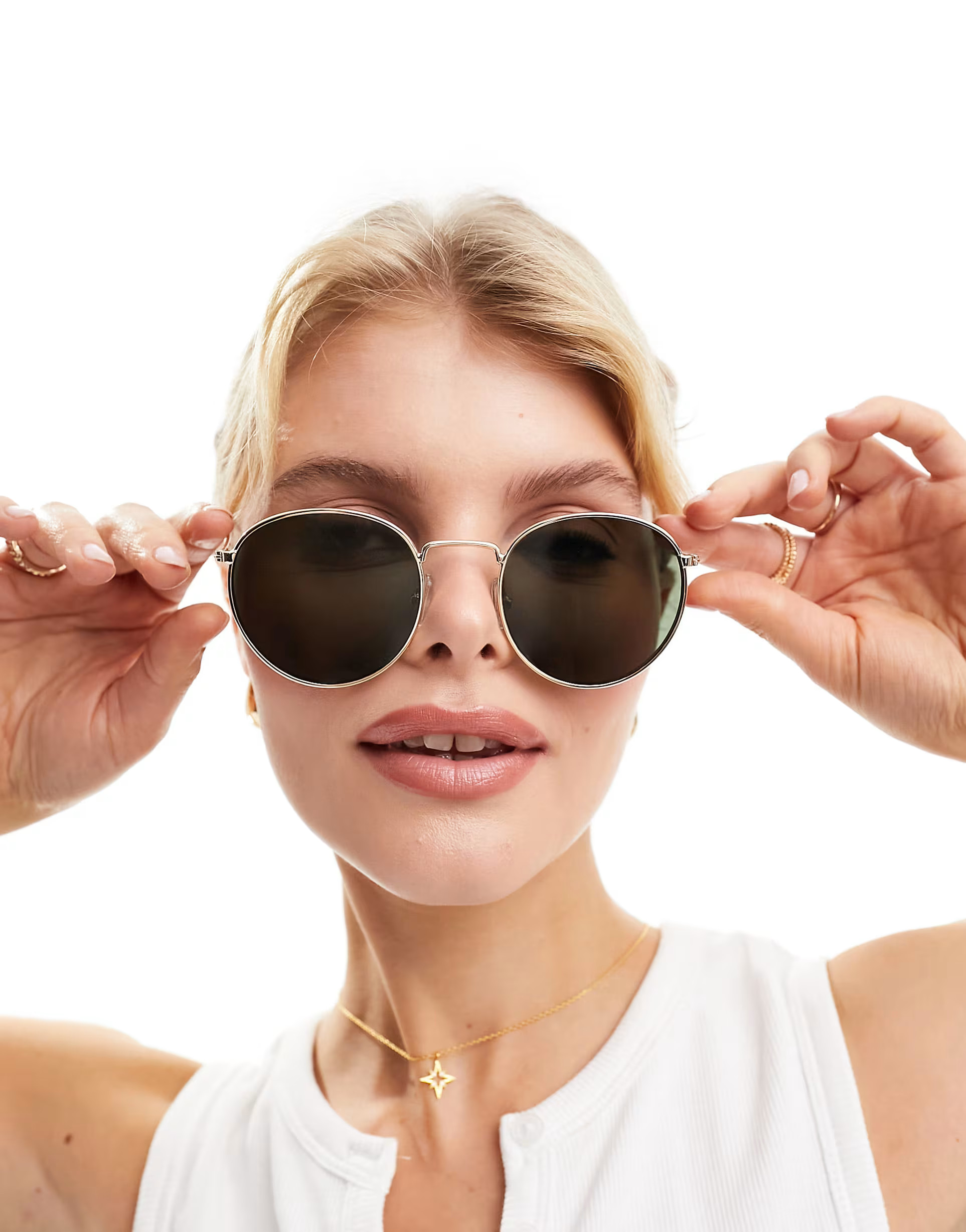 Weekday Unisex Explore round sunglasses in gold | ASOS (Global)