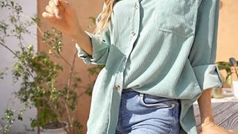 Deer Lady Women's Corduroy Button Down Pocket Shirts Casual Long Sleeve Oversized Blouses Tops | Amazon (US)
