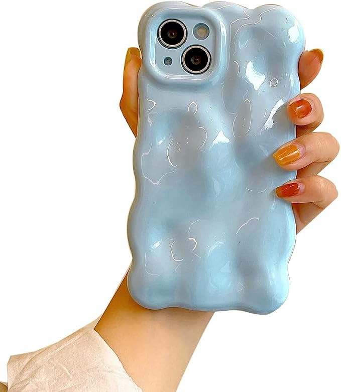 GO-VOLMON Blue Curly Wave Frame Case for iPhone 14 Pro Max Meteorite Pattern, Cute Woman Case for... | Amazon (US)