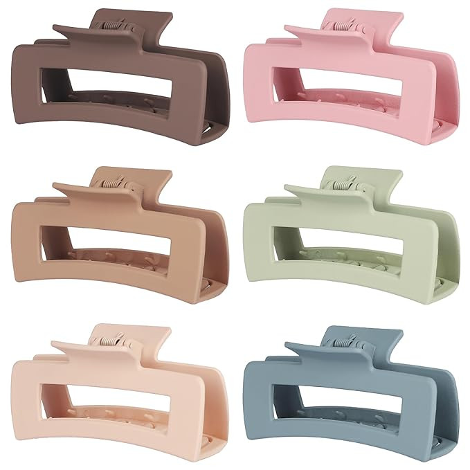 4 Inch Big Hair Claw Clips 6 Pcs Large Claw for Thick Hair Square Hair Clips for Women Rectangle ... | Amazon (US)