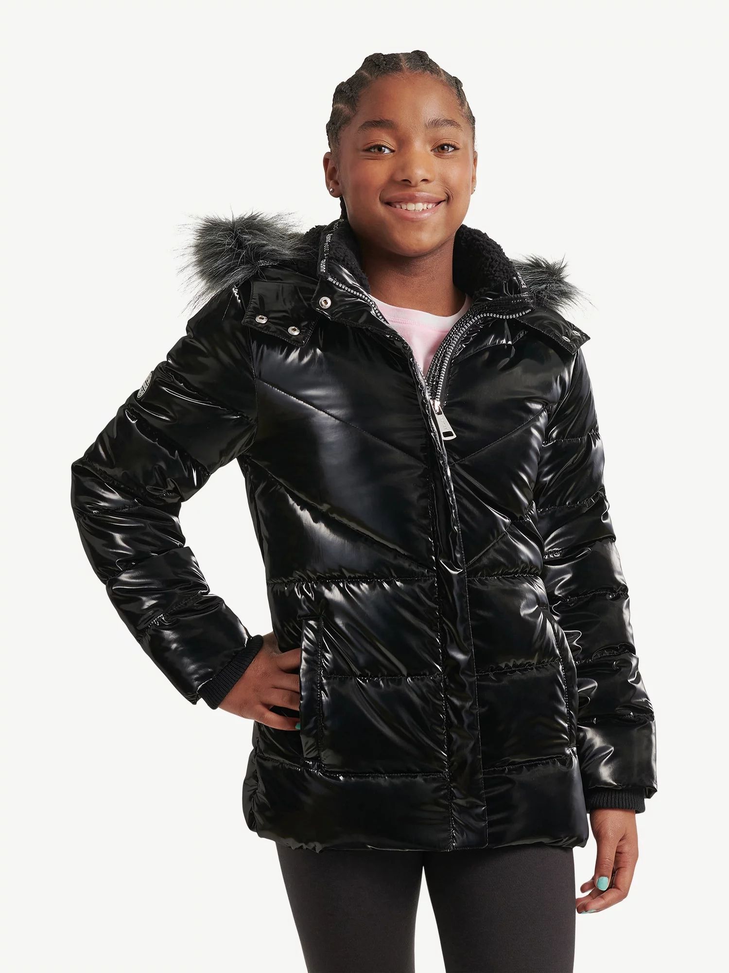 Justice Girls Puffer Jacket with Faux Fur Lined Hood, Sizes 5-18 | Walmart (US)
