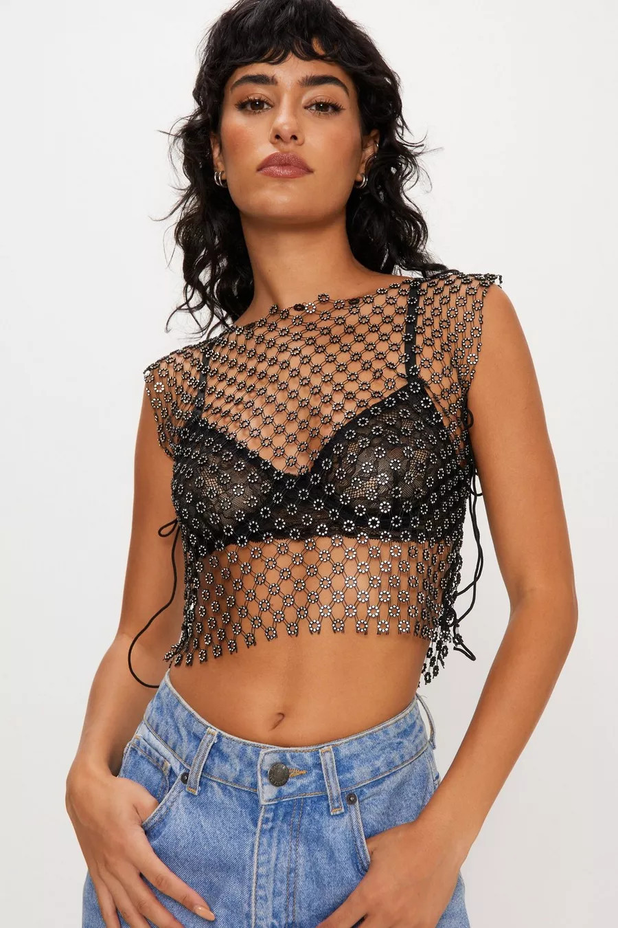 Diamante Flower Mesh Top | Nasty Gal US