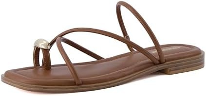 CUSHIONAIRE Venue Women’s Strappy Toe-Loop Slide Sandals with Gold-Tone Accent & Memory Foam Co... | Amazon (US)