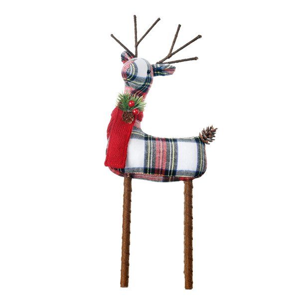 Holiday Time Red & Blue Plaid Fabric Christmas Reindeer, 16" | Walmart (US)