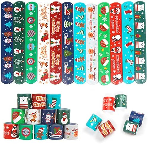 LOMIMOS 48PCS Christmas Slap Bracelets,Xmas Snap Wristbands with Santa Claus Reindeer for Kids Pa... | Amazon (US)