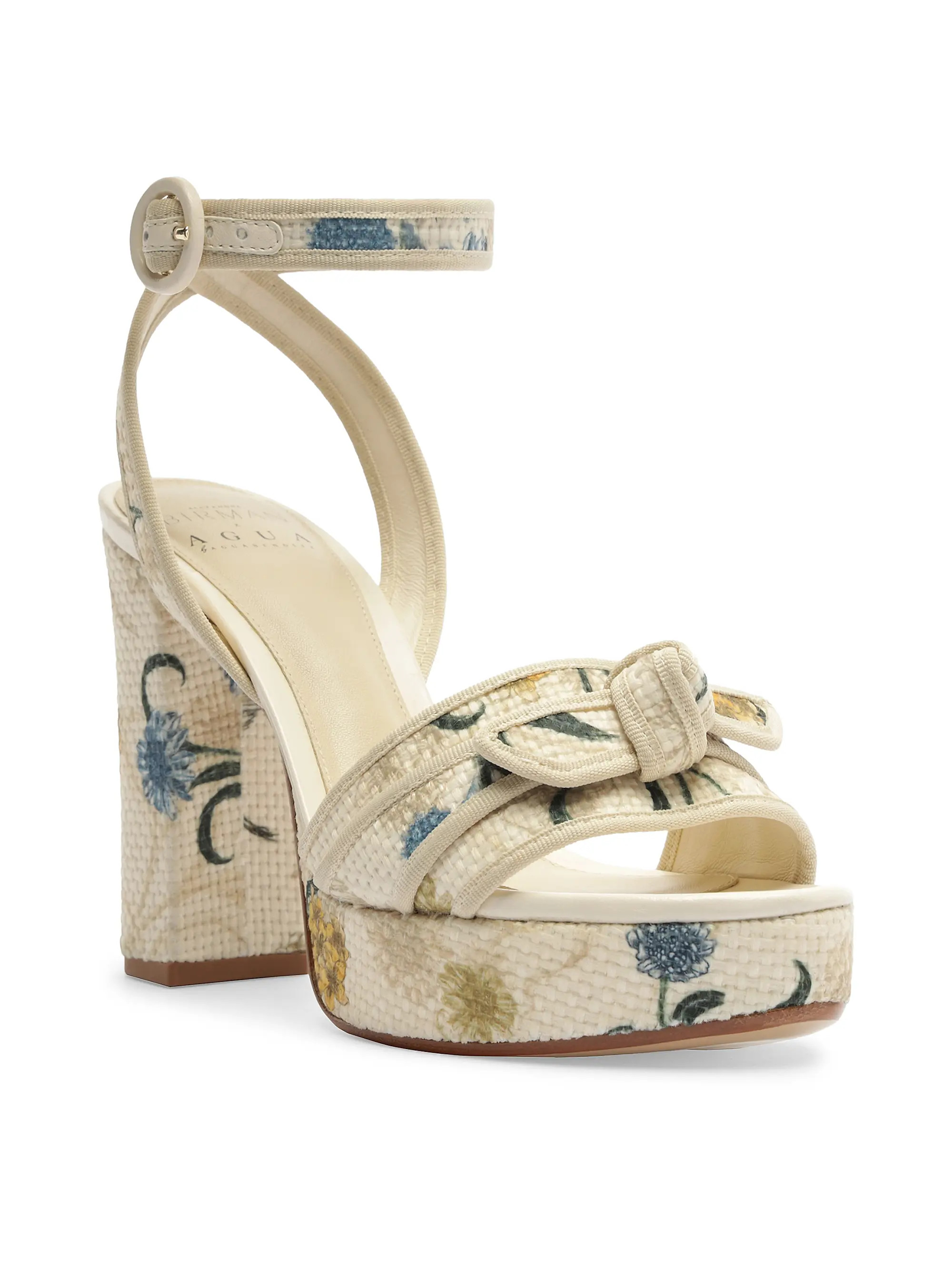 Alexandre Birman Grosgrain Raffia Platform 120MM Floral Sandals | Saks Fifth Avenue | Saks Fifth Avenue