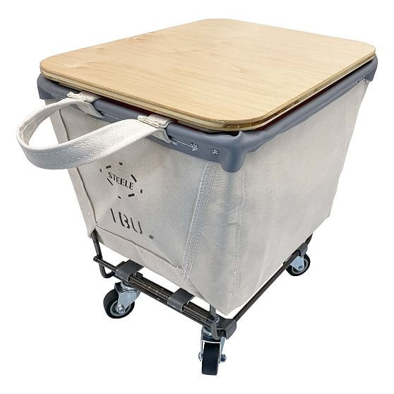 Steele Canvas 1 Bushel Small Truck with Wood Lid, Natural Canvas & Gray Vinyl | West Elm (US)