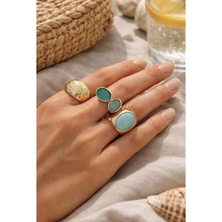 Time and Tru Multicolor Cabochon Chunky Rings for Female Adults and Teens, 3 Pack | Walmart (US)