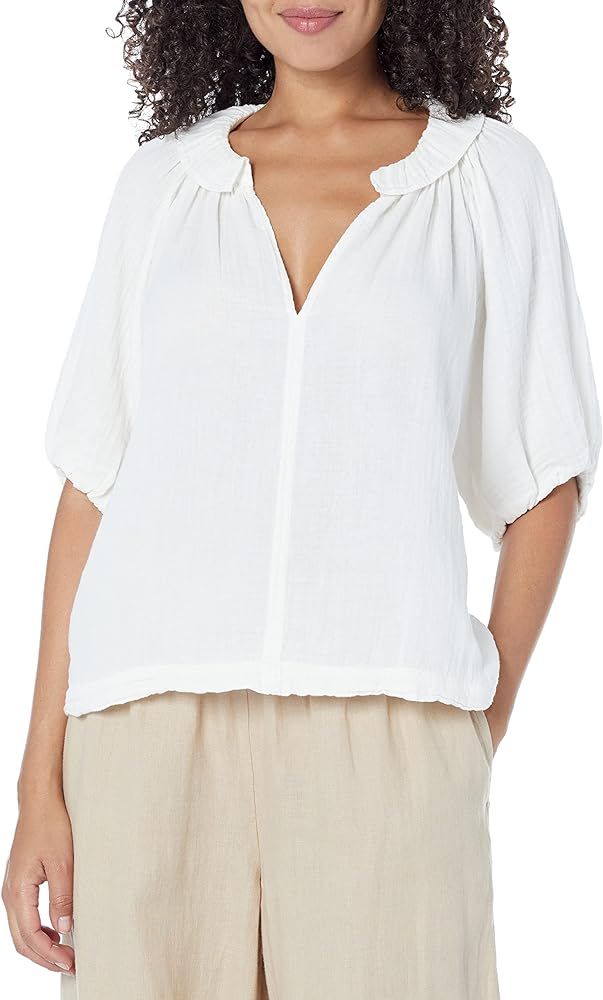 Velvet by Graham & Spencer Women's Annette Cotton Gauze Puff Sleeve Shirt | Amazon (US)